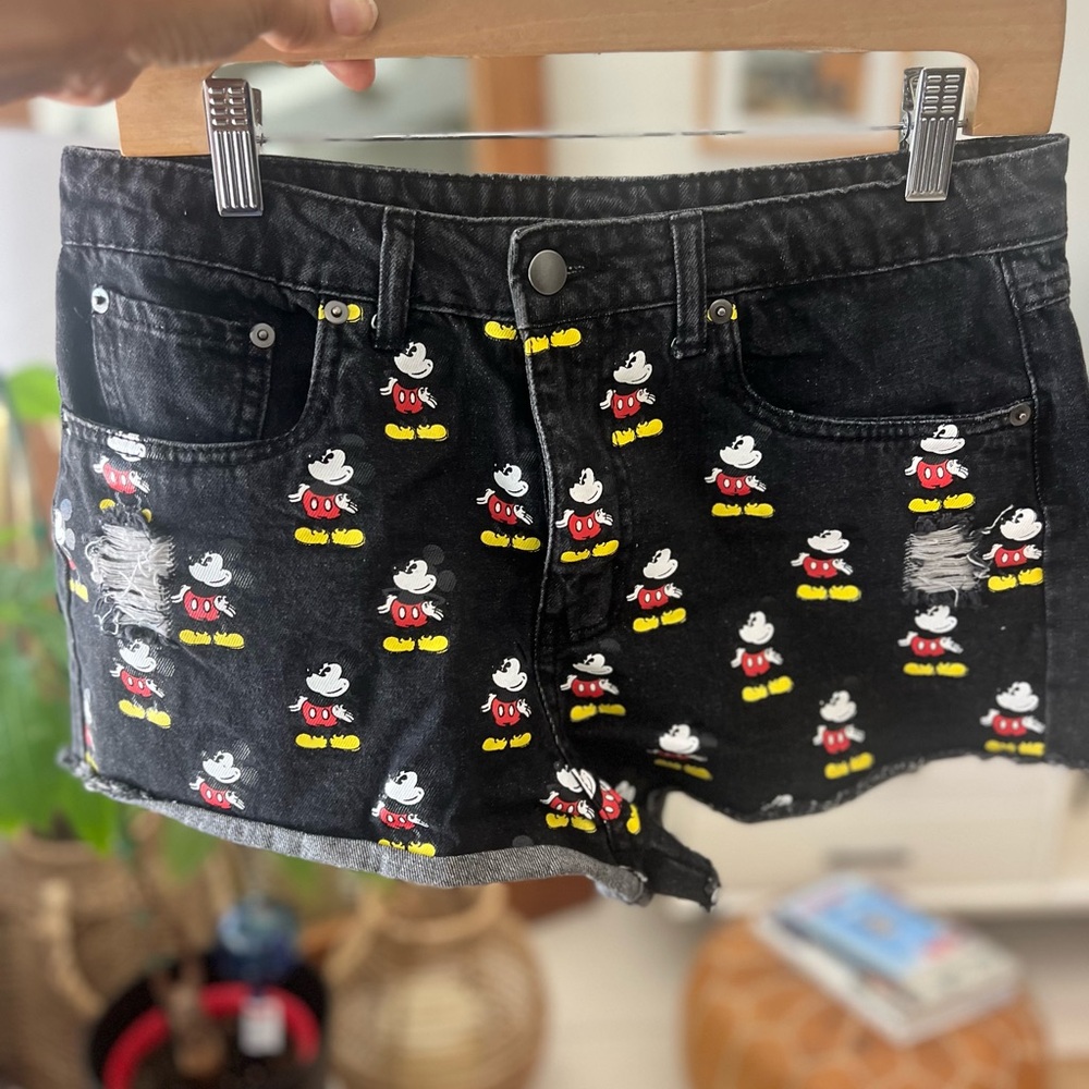 Disney Black and Red Mickey Mouse Jean Shorts